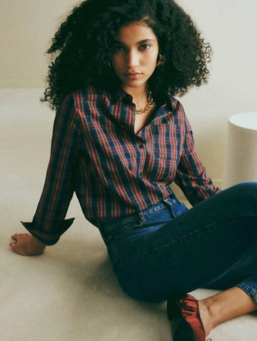 Sézane Tomboy 100% Cotton Tartan Button Up Shirt Size 38